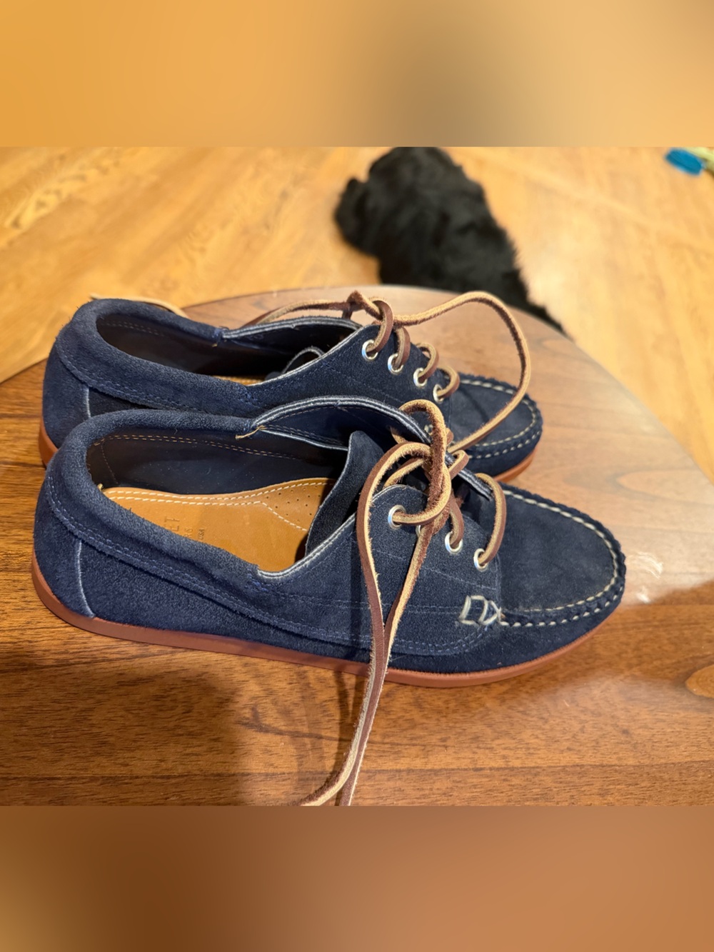 Men's Navy Suede Boat Shoes with Tan Laces